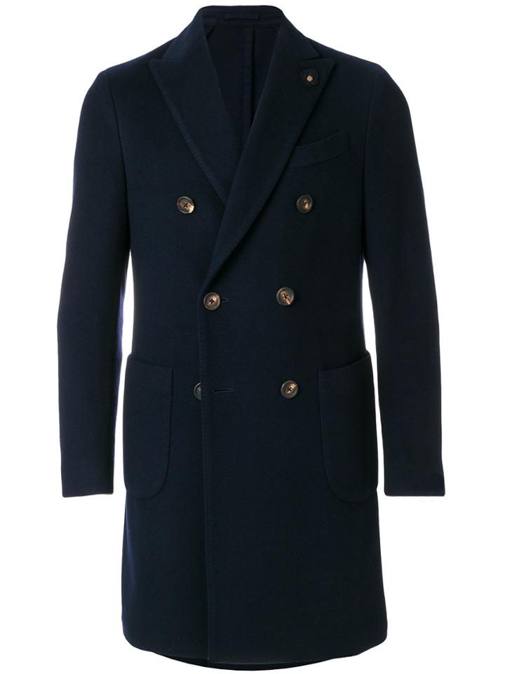 Lardini Double Breasted Tailored Coat - Blue
