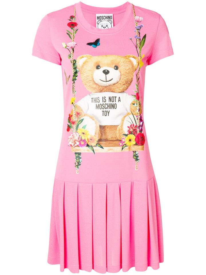 Moschino Teddy Bear Pleated T-shirt Dress - Pink & Purple