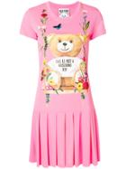 Moschino Teddy Bear Pleated T-shirt Dress - Pink & Purple