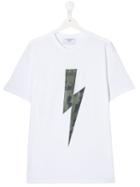 Neil Barrett Kids Teen Camo Lightning Bolt T-shirt - White