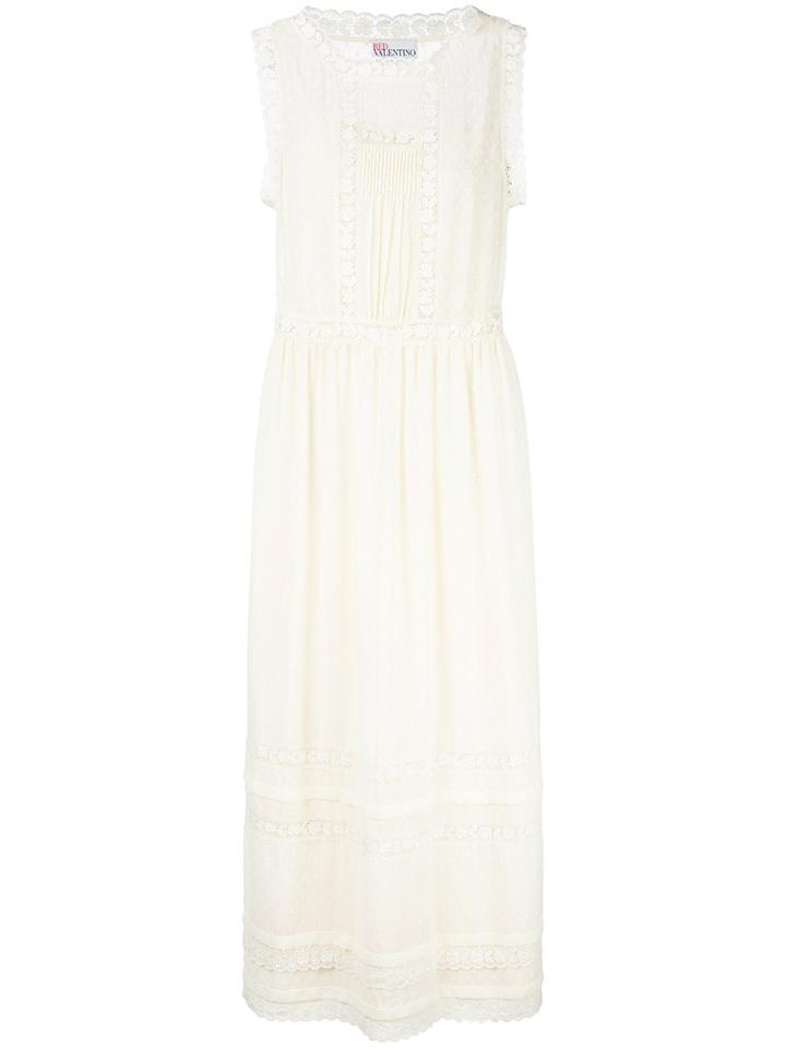 Red Valentino Long Lace Panel Dress, Women's, Size: 40, White, Silk/cotton/polyester