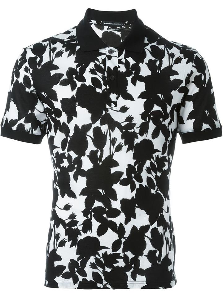 Alexander Mcqueen Floral Print Polo Shirt, Men's, Size: Xs, White, Cotton