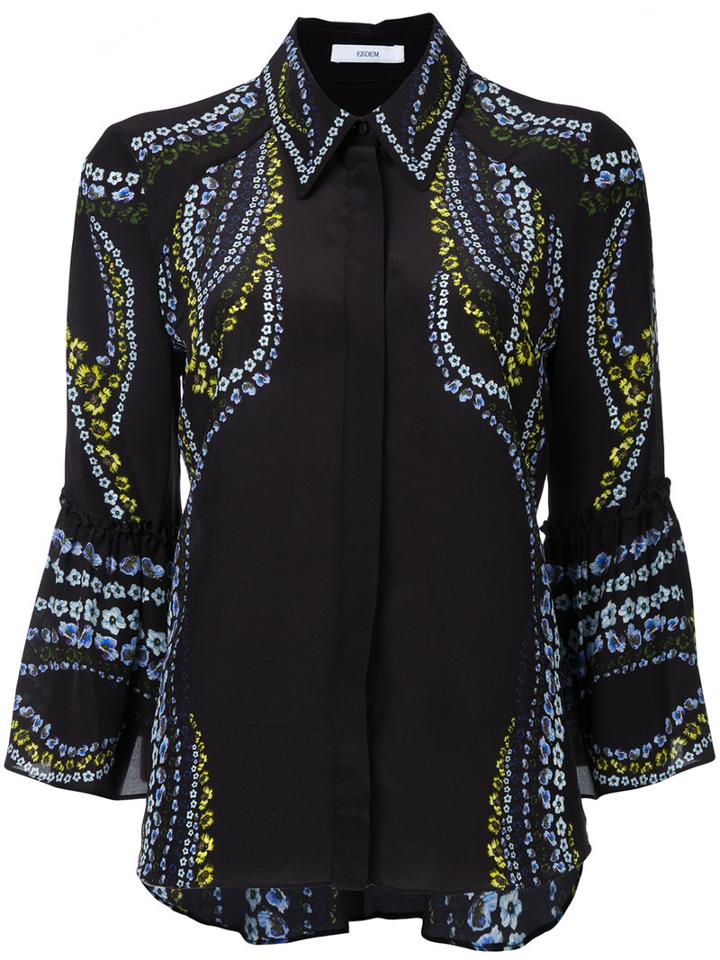 Erdem - Flower Print Shirt - Women - Silk - 8, Black, Silk