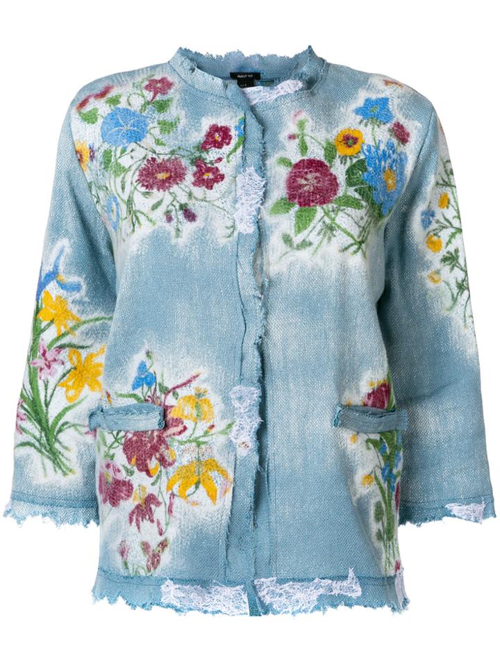 Avant Toi Embroidered Raw Edge Denim Jacket - Blue
