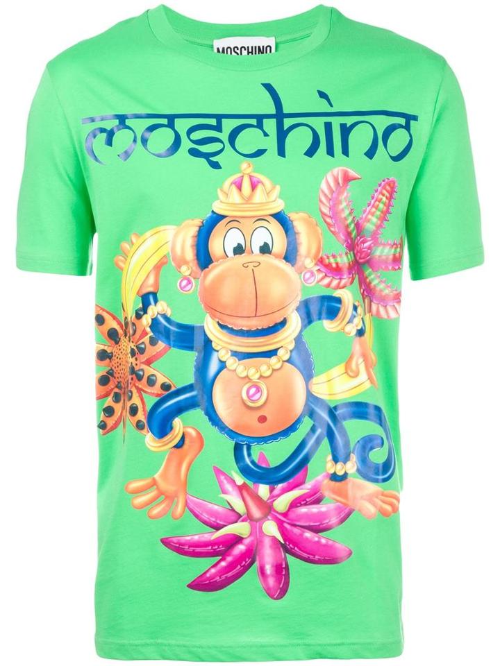 Moschino Monkey Print T-shirt, Men's, Size: Medium, Green, Cotton