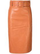 Drome Belted Leather Pencil Skirt - Orange