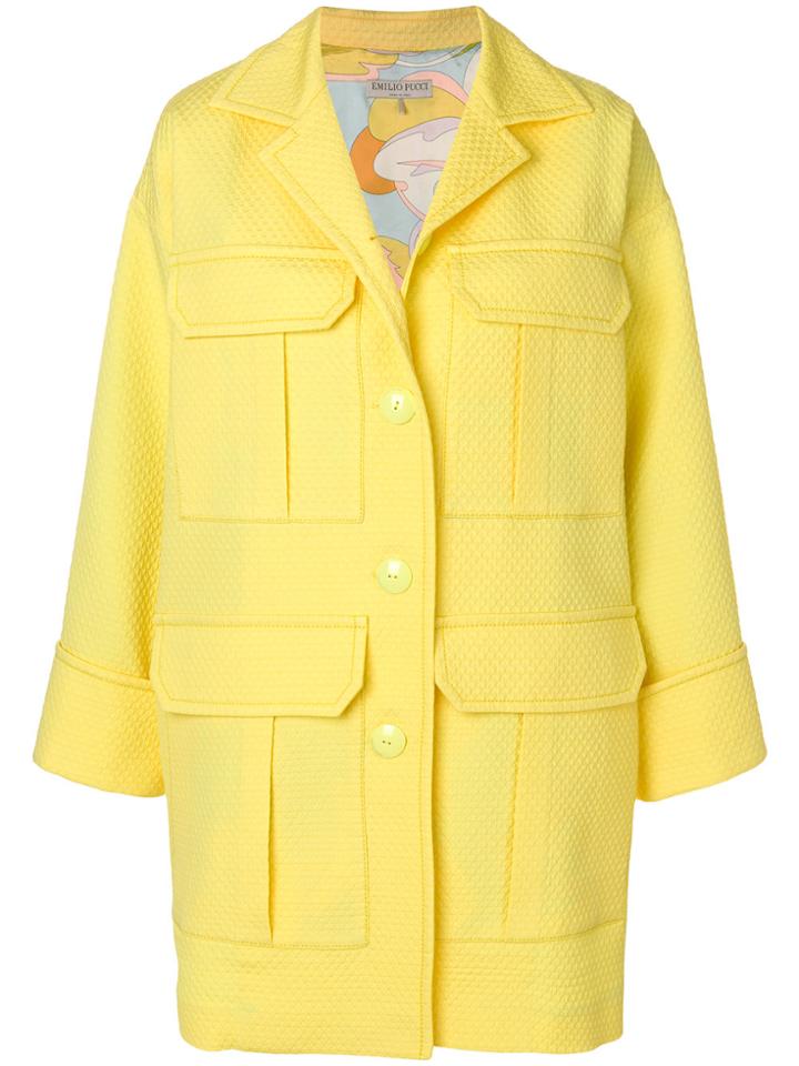 Emilio Pucci Textured Patch Pocket Coat - Yellow & Orange
