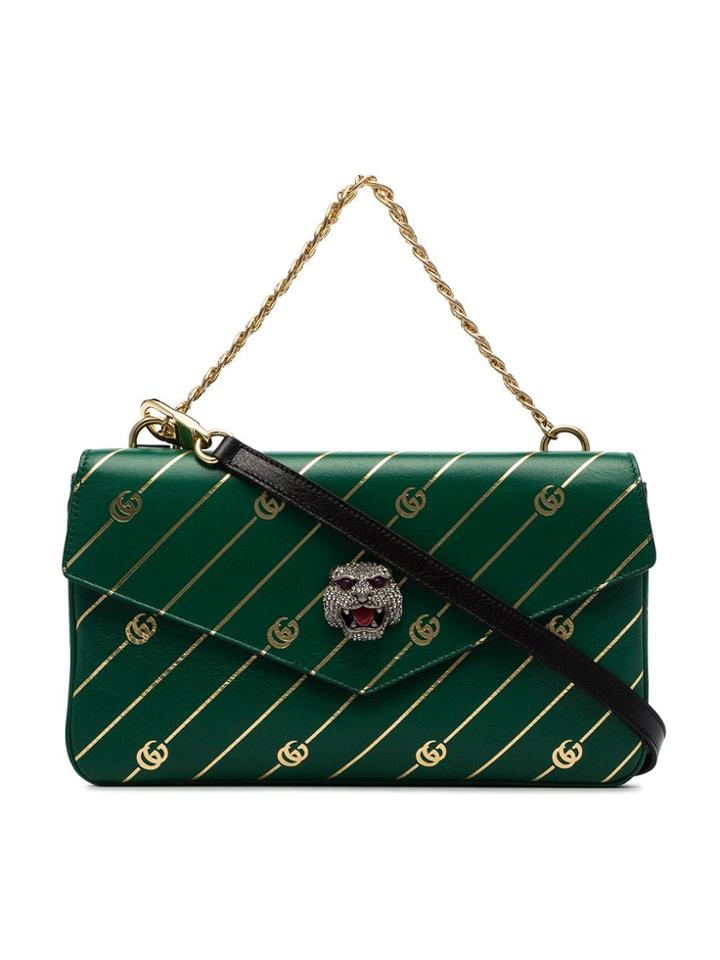 Gucci Green Thiara Logo Print Double Leather Cross Body Bag - Black