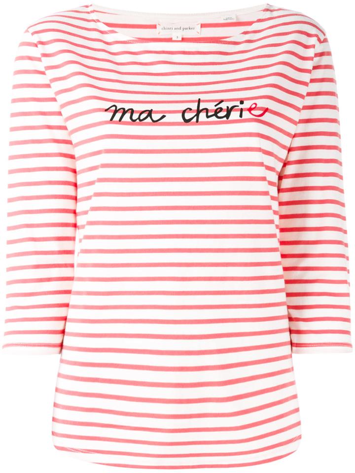 Chinti & Parker Slogan Striped Top - White