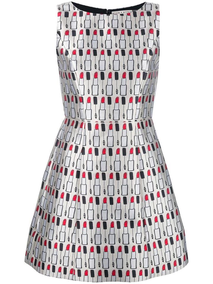 Alice+olivia Lipstick Print Dress, Women's, Size: 6, Nude/neutrals, Polyester/spandex/elastane