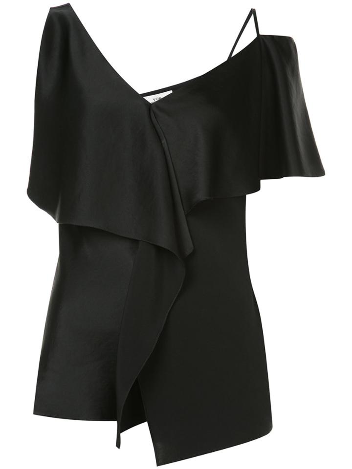 Dvf Diane Von Furstenberg Asymmetric Ruffle Front Top - Black