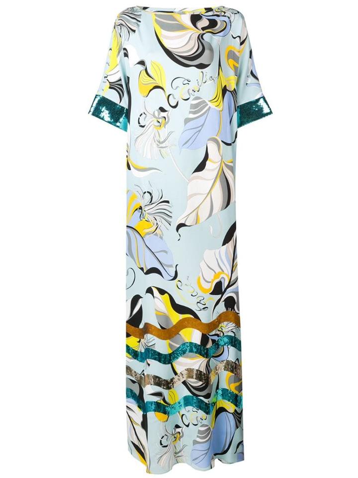 Emilio Pucci Frida Print Sequin Embroidered Dress - Blue