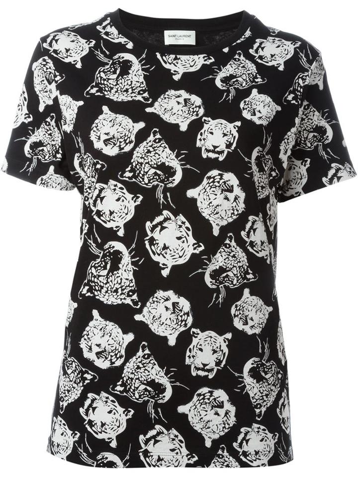 Saint Laurent Tiger Print T-shirt, Women's, Size: Medium, Black, Cotton