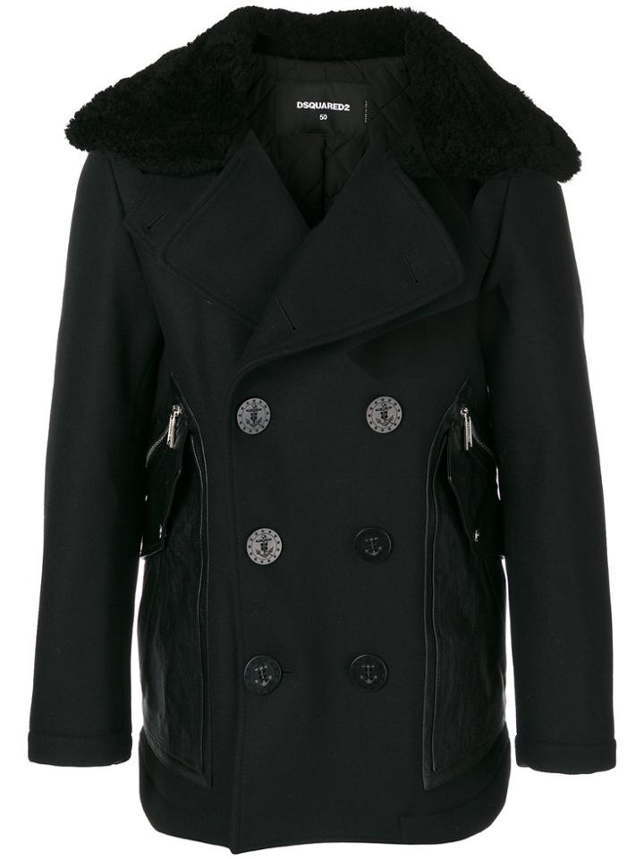 Dsquared2 Double Breasted Coat - Black