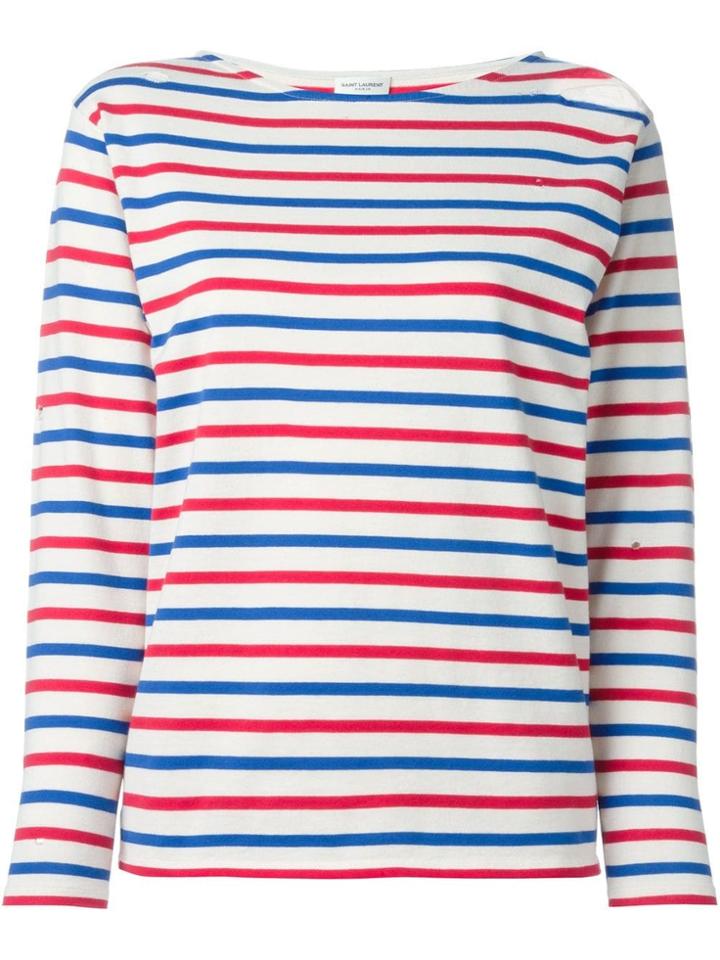 Saint Laurent Distressed Breton Sweatshirt - Multicolour
