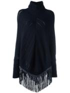 Babjades Cable Knit Fringed Poncho, Women's, Blue, Cashmere