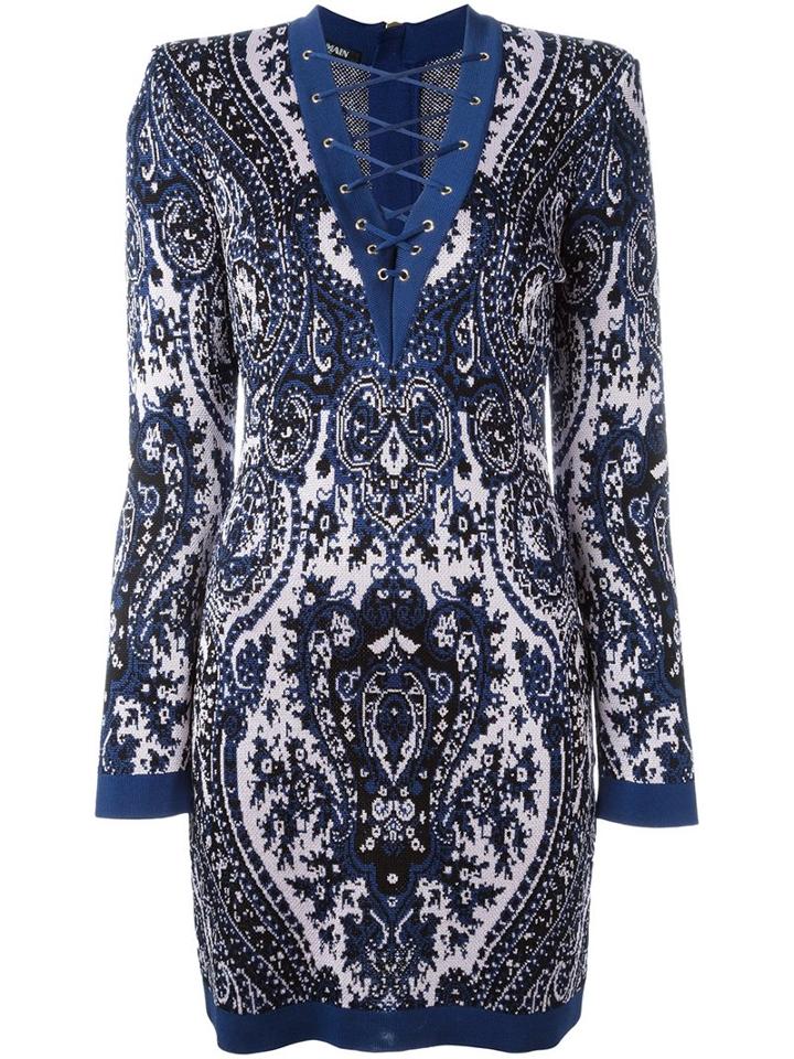 Balmain Lace-up Patterned Dress