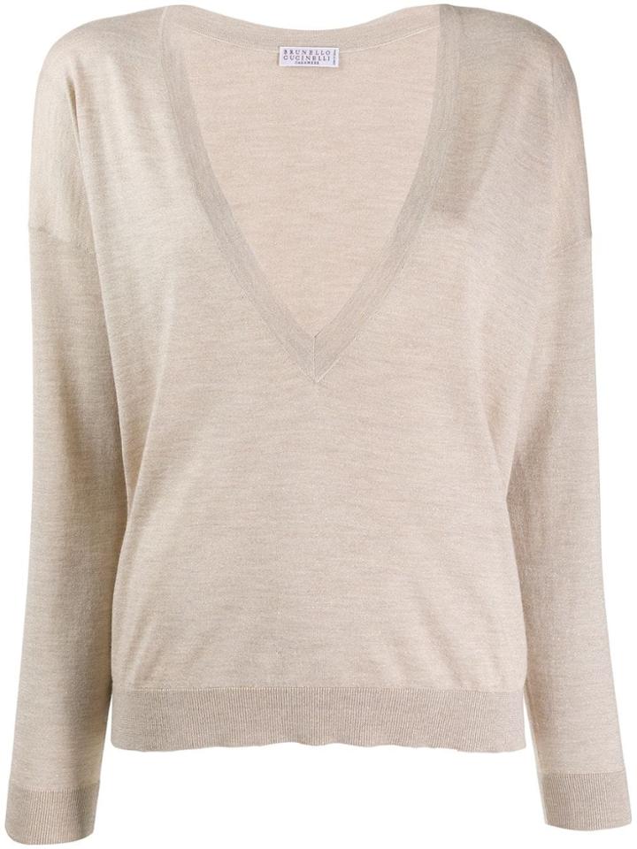 Brunello Cucinelli Lamé V-neck Sweater - Neutrals