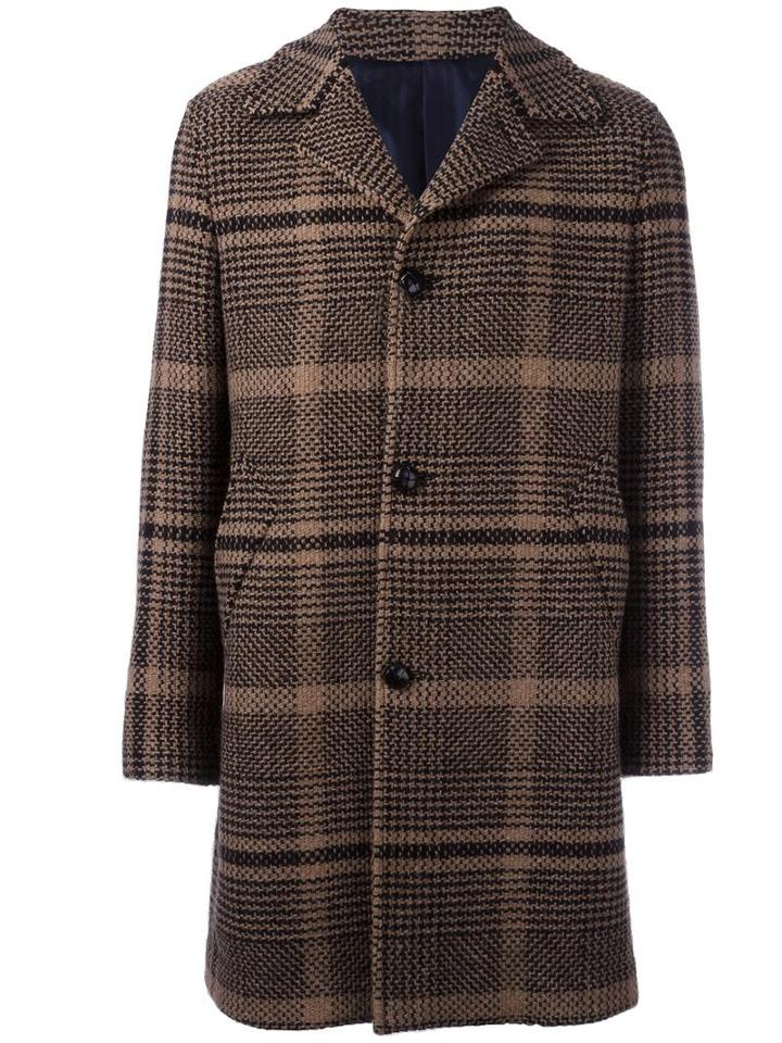 Mp Massimo Piombo Textured Checked Coat, Men's, Size: 50, Brown, Other Fibers/wool/polyamide/cupro