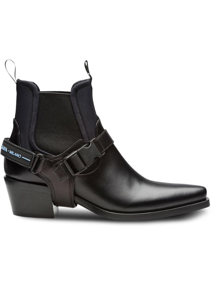 Prada Leather And Neoprene Booties - Black