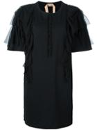 No21 Ruffle Trim Long T-shirt, Women's, Size: 44, Black, Cotton/silk