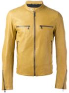 Dolce & Gabbana Leather Zip Jacket, Men's, Size: 50, Yellow, Lamb Skin/acetate/viscose