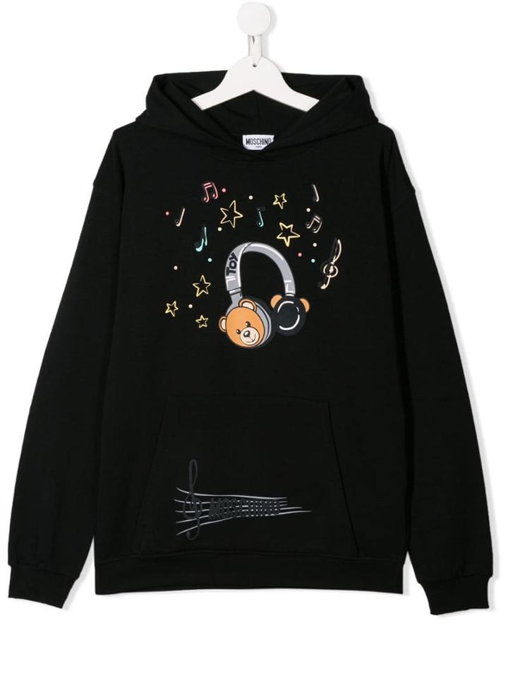 Moschino Kids Teen Bear Headphones Print Hoodie - Black