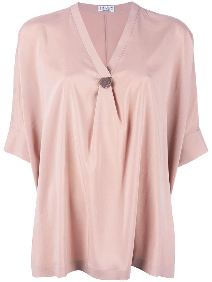 Brunello Cucinelli Flared Trim Blouse, Women's, Size: Xl, Pink/purple, Silk/spandex/elastane