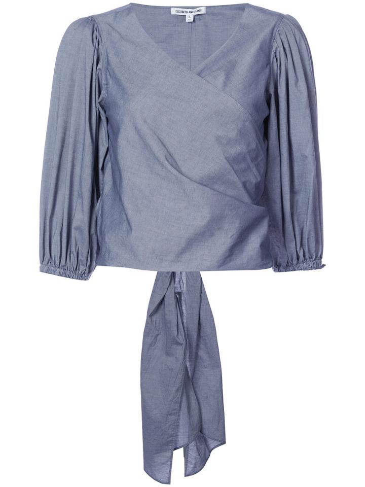 Elizabeth And James - Cropped Sleeve Wrap Top - Women - Cotton/acetate - Xs, Blue, Cotton/acetate