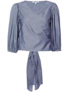 Elizabeth And James - Cropped Sleeve Wrap Top - Women - Cotton/acetate - Xs, Blue, Cotton/acetate