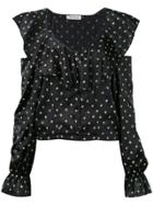 Attico Floral Open Shoulder Top - Black