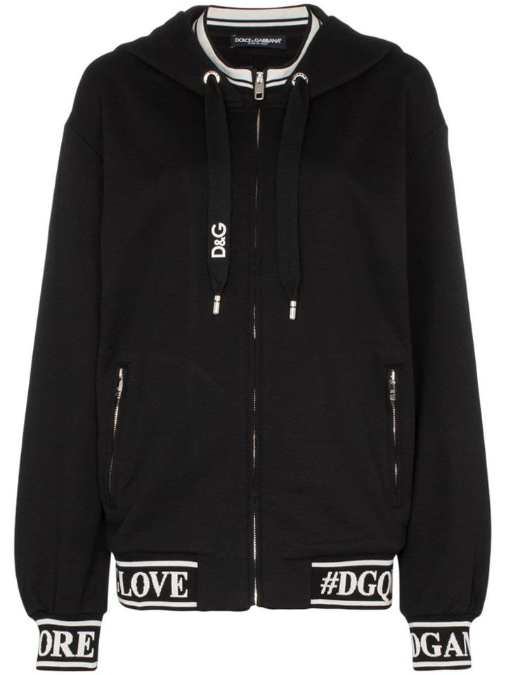 Dolce & Gabbana Logo Print Cotton Hoodie - Black