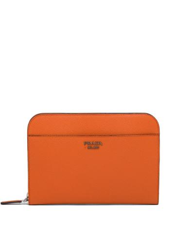 Prada Saffiano Cuir Clutch - Orange