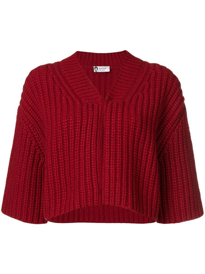 Lanvin Cropped Chunky Knit Cardigan - Red