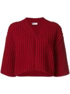 Lanvin Cropped Chunky Knit Cardigan - Red