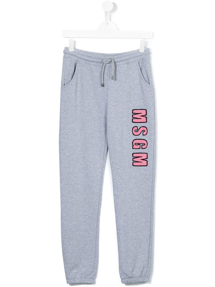 Msgm Kids - Pink Logo Sweatpants - Kids - Cotton - 14 Yrs, Grey