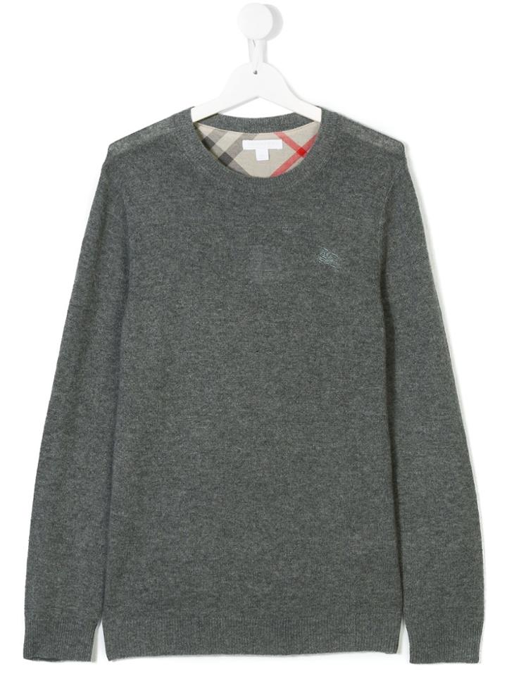 Burberry Kids Logo Embroidered Cashmere Jumper - Grey