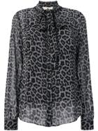 Michael Michael Kors Leopard Print Tie Neck Blouse - Grey