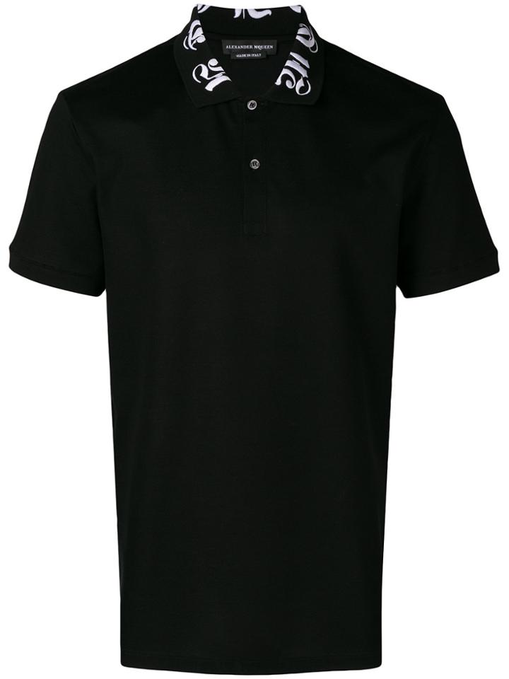 Alexander Mcqueen Printed Collar Polo Shirt - Black
