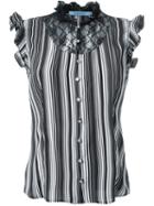 Guild Prime Striped Ruffled Lace Button Down Sleeveless Shirt, Women's, Size: 36, Black, Polyester