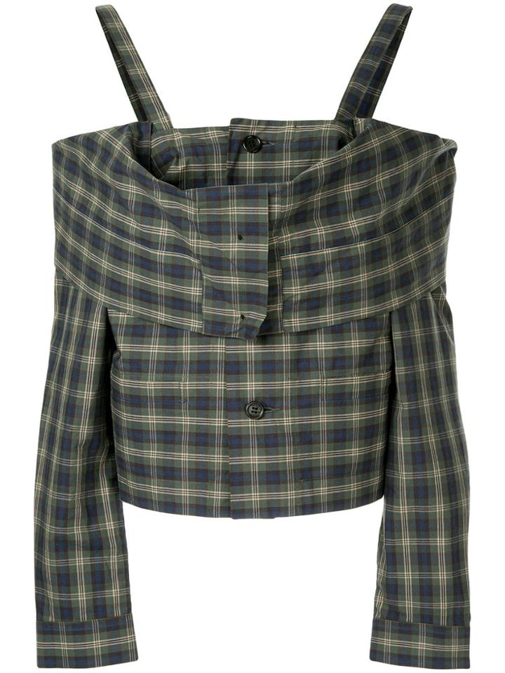 Ambush Off Shoulder Check Shirt - Green