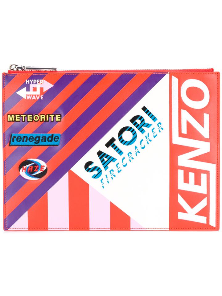 Kenzo Striped Patch Clutch - Yellow & Orange