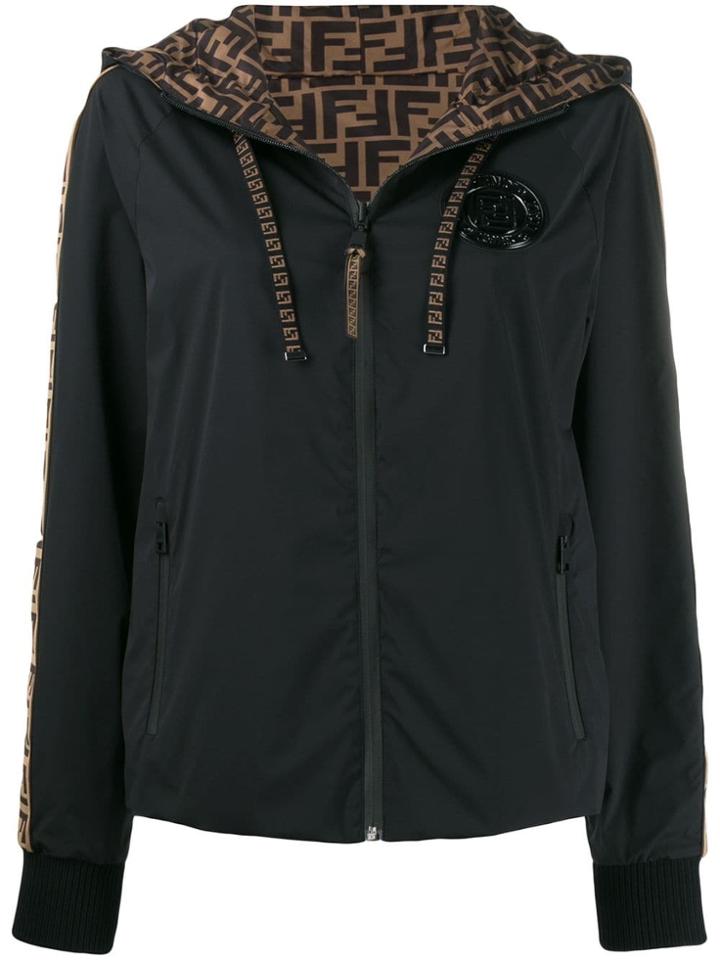 Fendi Monogram Trim Hooded Jacket - Black