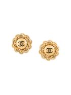 Chanel Vintage Chain Trimmed Round Earrings - Metallic