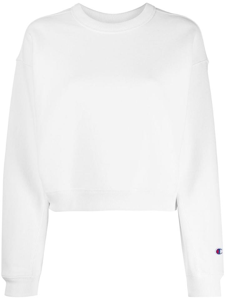 Champion Logo Patch Cropped Sweatshirt - White