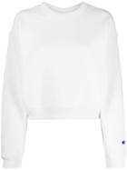 Champion Logo Patch Cropped Sweatshirt - White