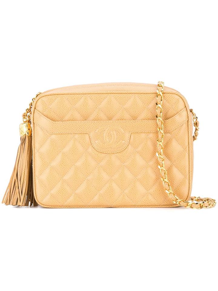 Chanel Vintage Cc Logos Fringe Chain Shoulder Bag - Neutrals