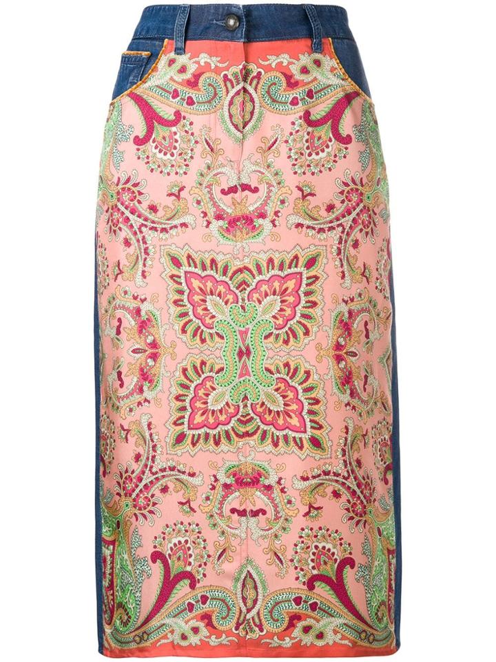 Etro Paisley Denim Pencil Skirt - Blue