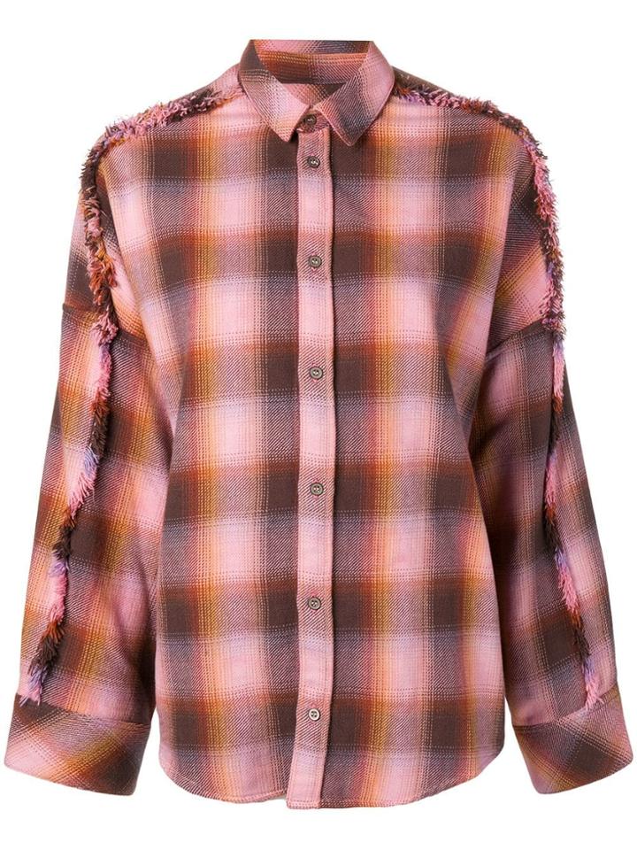 Iro Fringed Checkered Shirt - Pink