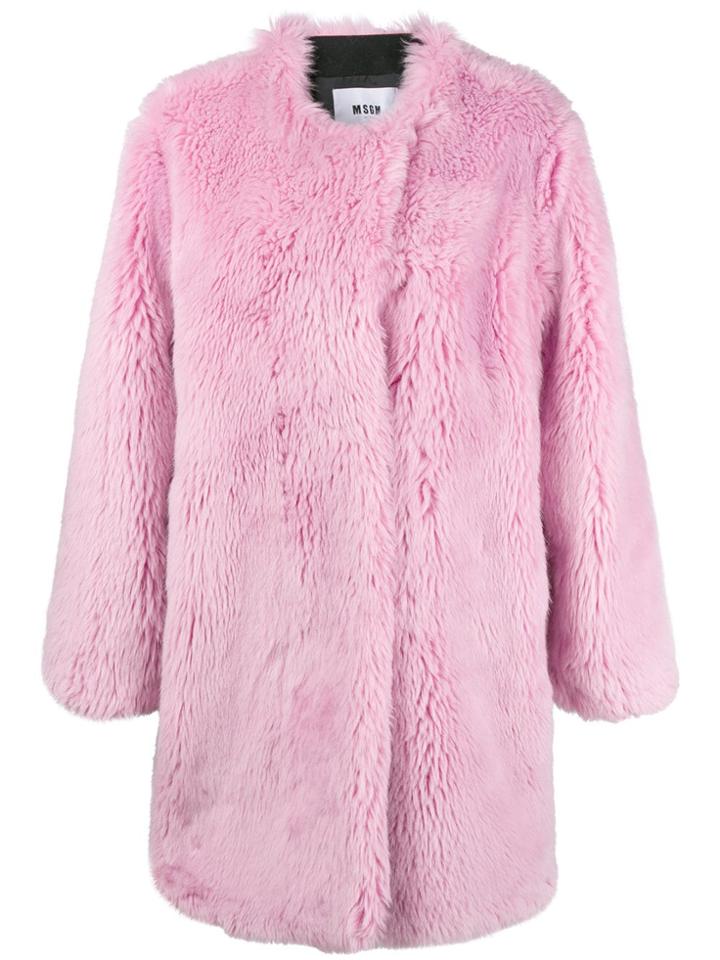 Msgm Faux Fur Coat - Pink & Purple
